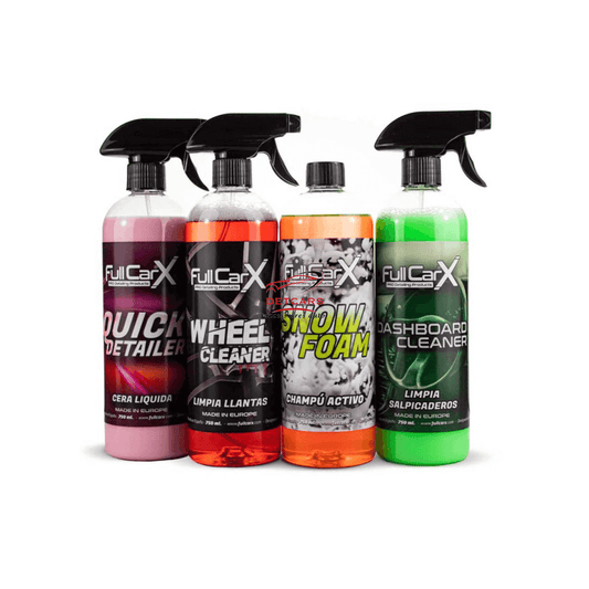 Nous vous proposons ce Pack composé de 4 produits de la marque FullCarX .
Il est composé de :
- Nettoyant jantes non décontaminant FullCarX
- Nettoyant tableau de bord FullCarX
- Shampooing Snow-foam FullCarX
- Quick detailer finition parfaite FullCarX