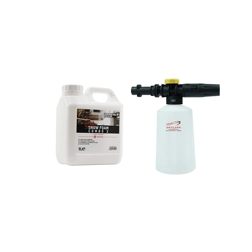 Produit de prélavage hard de chez Valet pro : produit de prélavage 2 en 1 qui contient des agents nettoyants et des agents moussants. Il est à utiliser dans une foam lance, dans un foam gun ou dans un sprayer à pression.