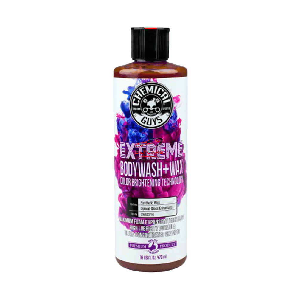Le shampooing de finition Extreme body wash&was de chez chemical-guys est un shampooing qui apporte un réel effet ciré à votre carrosserie et fera ressortir la couleurs de votre véhicule . C'est un shampooing deux en un qui apportera une mousse épaisse lors de l'application avec un gant de lavage .