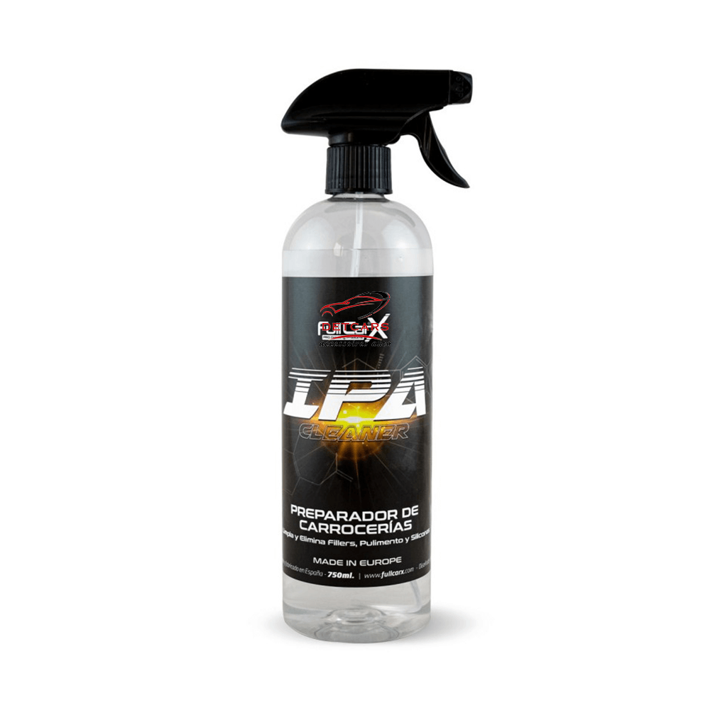 IPA de chez FullCarX est un produit spécialement formulé pour faciliter le polissage, à la fois dans les étapes précédentes pour éliminer les silicones et les graisses, et dans les étapes intermédiaires et finales pour éliminer les restes de polissage à sec et nettoyer pour voir le résultat correct du polissage.