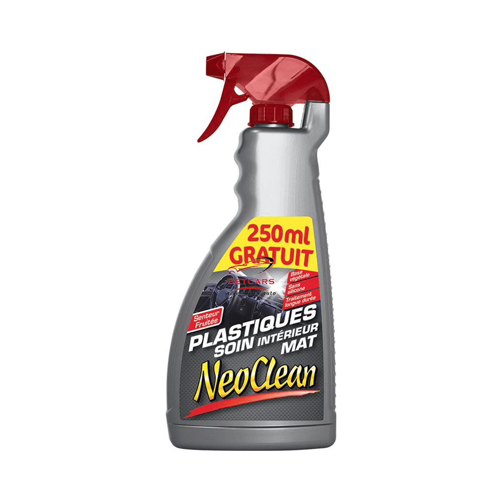Nettoyant et soins des plastiques intérieur Neoclean . Il nettoie et redonne une brillance aux plastiques de votre véhicule. Efficace aussi bien pour décoller les taches et diverses saletés, il ravive et rénove sans abîmer les composants.