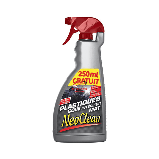 Nettoyant et soins des plastiques intérieur Neoclean . Il nettoie et redonne une brillance aux plastiques de votre véhicule. Efficace aussi bien pour décoller les taches et diverses saletés, il ravive et rénove sans abîmer les composants.