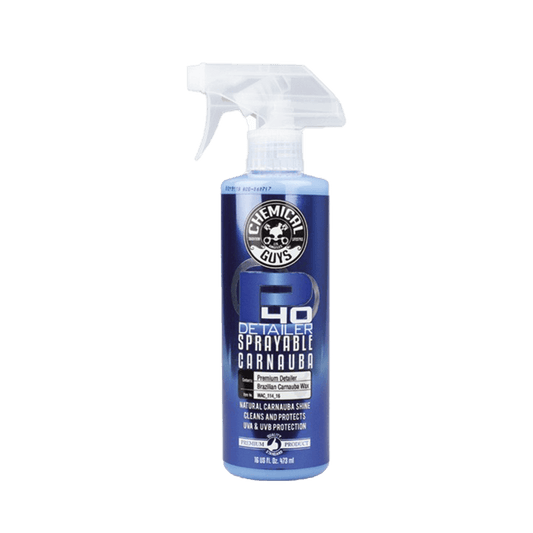 Le quick detailer P40 de chez Chemical-guys est un produit de finition sur base de carnauba . Il vous permettra de faire briller à tout moment votre véhicule et fera ressorti la brillance de votre carrosserie . Permet de nettoyer votre carrosserie rapidement et sans eau également sans devoir laver le véhicule complètement .