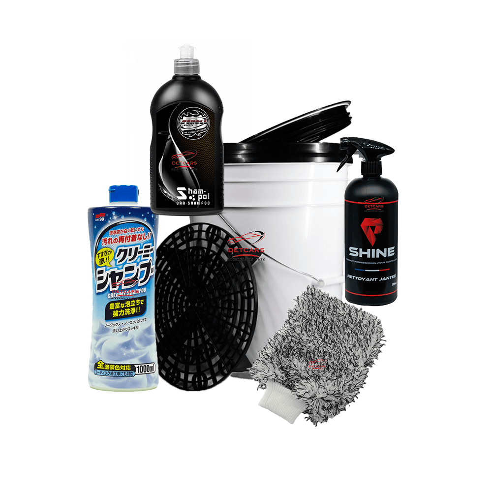 Nous vous proposons ce Pack découverte complet pour un lavage automobile .
Il est composé :
- Un seau de lavage capacité 20 litres avec grille de filtration + couvercle
- Un Shampooing neutre Soft99 capacité 1L
- Un Shampooing de finition Scholl concepts capacité 500ml
- Un gant de lavage microfibre
- Un nettoyant jantes hard Shine capacité 750ml