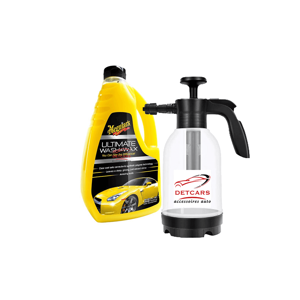 Nous vous proposons ce pack composé d'un pulvérisateur à pression manuel accompagné du shampooing ultimate de chez Meguiar's .
Le canon à mousse manuel est un pulvérisateur à pression idéal pour un prélavage ou lavage lorsque l'on ne procède pas de nettoyeur haute pression .
Résistant au produits chimiques , il vous permettra d'effectué un prélavage de qualité sans difficulté ! Il suffit de mettre sous pression le pulvérisateur puis appliquer le produit sur le véhicule