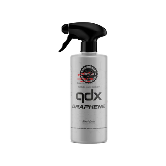 Le QDX Graphene infinity wax 500ml est une protection à vaporiser, sur base graphène, très durable (jusqu'à 6mois). Le produit contient un rehausseur de brillance supplémentaire, ce qui rend ce produit approprié comme scellant, aussi facile à utiliser qu