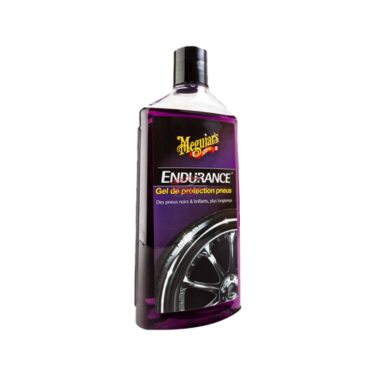 Gel de protection pneus Meguiar's 470ml Jamais vous n’aurez eu de pneus aussi beaux pendant aussi longtemps. La chimie unique d’Endurance évite le jaunissement des pneus et les conserve noirs pendant des semaines malgré la neige, la pluie ou le soleil.