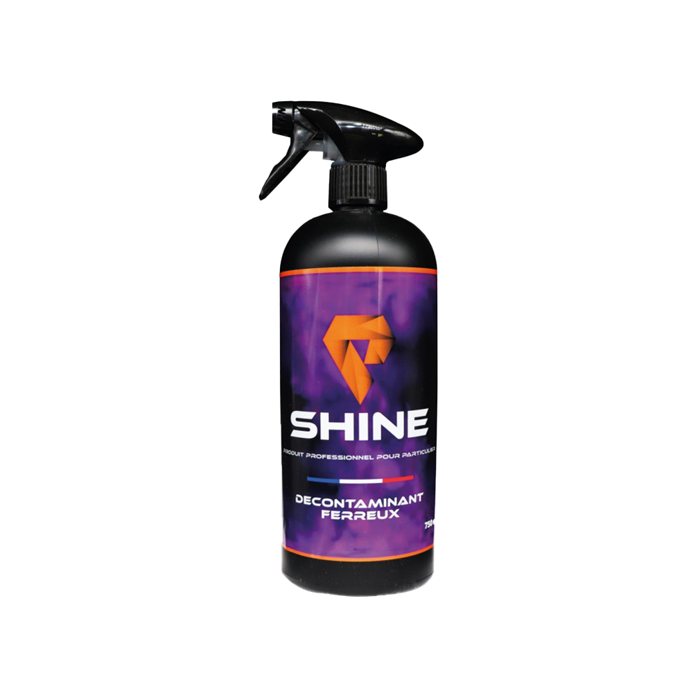 Décontaminant ferreux de chez Shine PH NEUTRE sans acide . Idéeal pour décontaminer vos jantes et votre carrosserie . Retire efficacement toutes les poussières de freins, la graisse, les particules ferreuses ainsi que les saletés persistantes. Sa formule travaillée facilite la pose et optimise son action de décontamination.