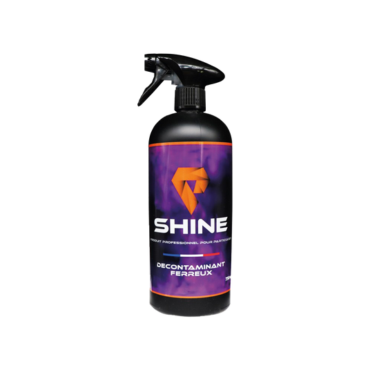 Décontaminant ferreux de chez Shine PH NEUTRE sans acide . Idéeal pour décontaminer vos jantes et votre carrosserie . Retire efficacement toutes les poussières de freins, la graisse, les particules ferreuses ainsi que les saletés persistantes. Sa formule travaillée facilite la pose et optimise son action de décontamination.
