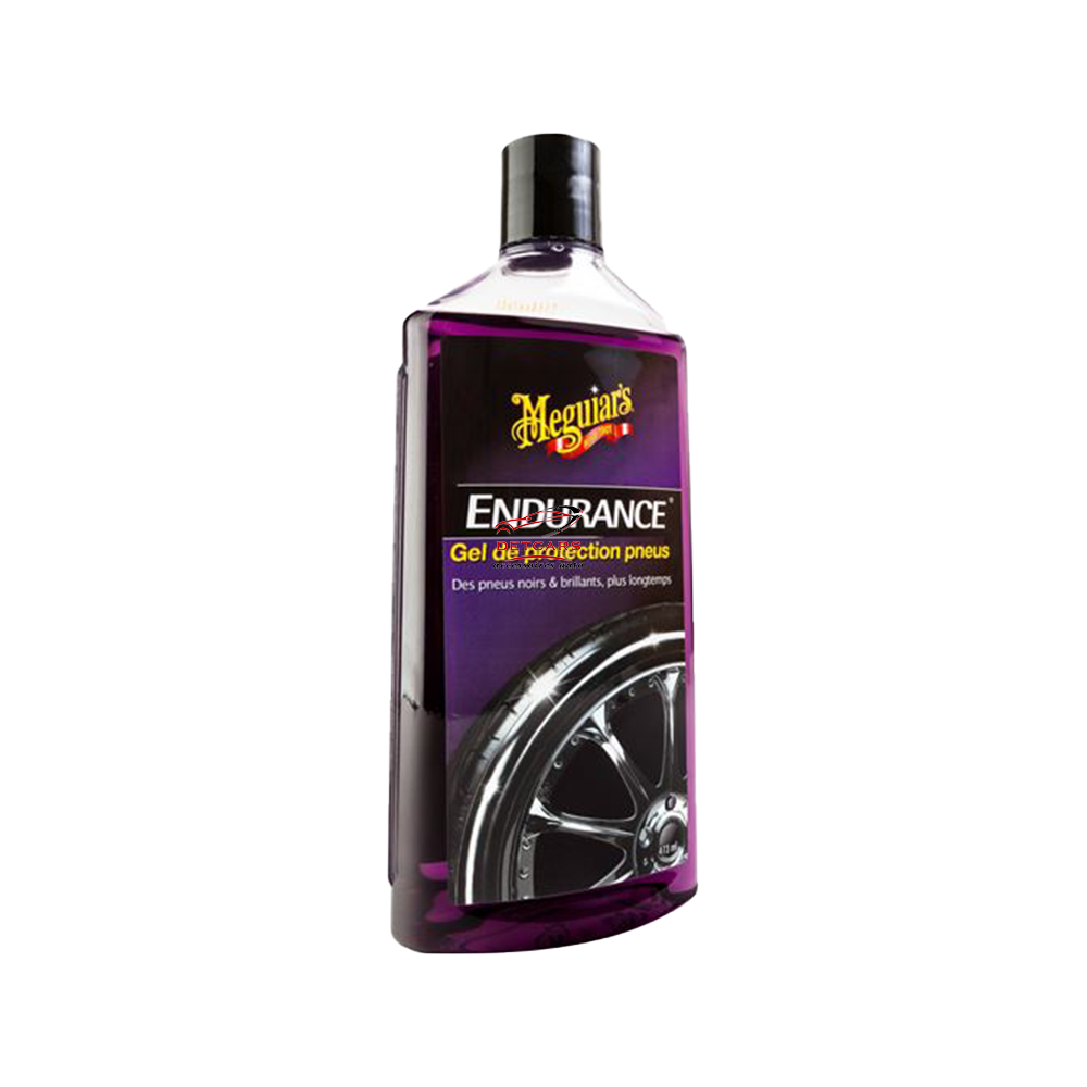 Gel de protection pneus Meguiar's 470ml Jamais vous n’aurez eu de pneus aussi beaux pendant aussi longtemps. La chimie unique d’Endurance évite le jaunissement des pneus et les conserve noirs pendant des semaines malgré la neige, la pluie ou le soleil.