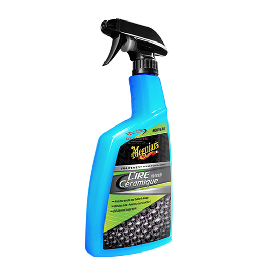 Cire Hybride céramique Meguiar's . Traitement hydrophobe . Ce traitement unique apporte à la peinture une protection Céramique SiO2 Hybride et un effet anti eau incroyable ! Le Si02 contenu dans les protections céramiques professionnelles est désormais i
