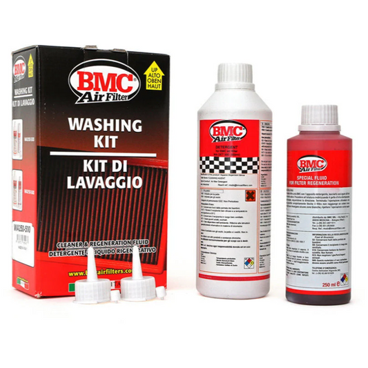 Nous vous proposons ce kit de nettoyage de filtre à air BMC . Il est composé d'un détergent (bouteille de 500ml) et d'une huile régénérante (bouteille de 250ml) spécialement étudié pour tous les filtres BMC afin d'assurer une durée de vie optimale de vot