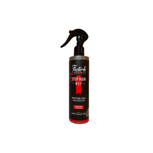 Fictech - Stop Rain est une protection hydrophobe des surfaces vitrées. Il améliore significativement la visibilité par temps de pluie, neige et verglas. Le Stop Rain forme une liaison chimique avec le verre, et protège de manière hydrophobe les pare-br