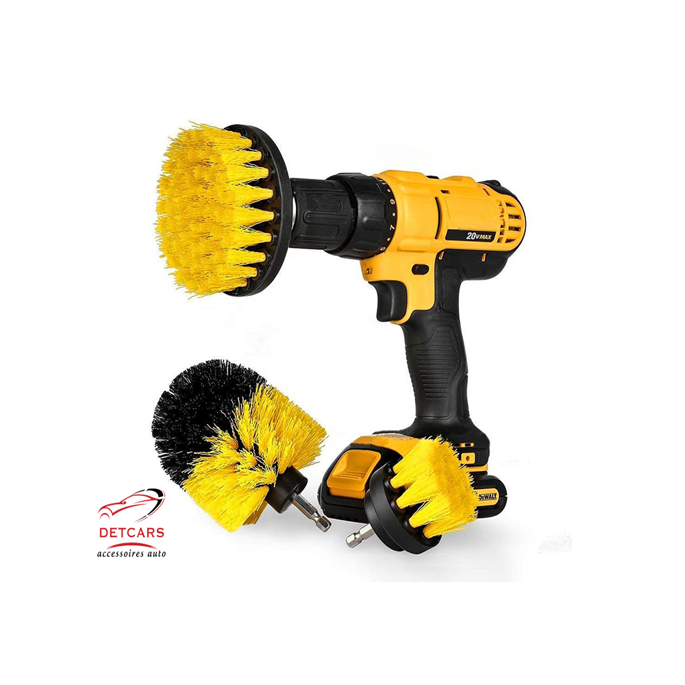 Brosses de nettoyage à monter sur perceuse/visseuse idéal pour roues , tapis , moquette , tissus , sieges .. 3 pièces (vendu sans perceuse ) .