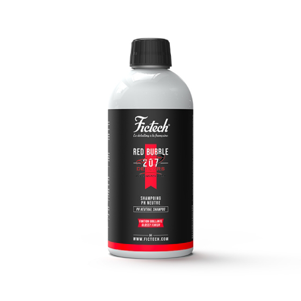 Fictech Red Bubble est un shampooing au pH neutre développé pour toutes les couleurs de carrosserie.  Laisse une odeur de cerise ! Il nettoie efficacement les carrosseries aussi bien mates que brillantes ainsi que les alliages de métaux sensibles.