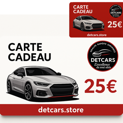 Carte Cadeau DETCARS
Offrez l’excellence du soin auto
Disponible en 10€ · 20€ · 30€ · 50€ · 100€
Valable 1 an – Code envoyé par mail
👉 Commandez maintenant sur detcars.store