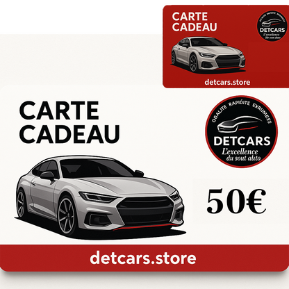 Carte Cadeau DETCARS
Offrez l’excellence du soin auto
Disponible en 10€ · 20€ · 30€ · 50€ · 100€
Valable 1 an – Code envoyé par mail
👉 Commandez maintenant sur detcars.store