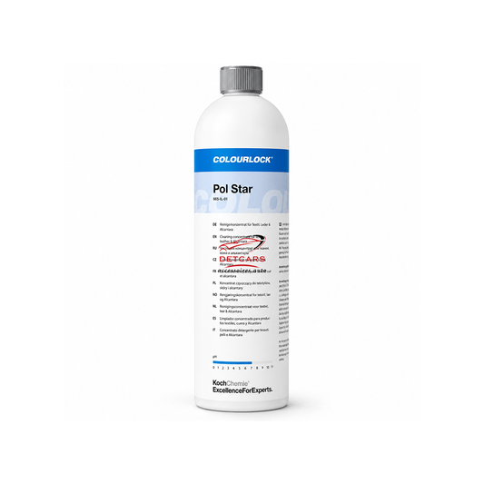 Le Koch-Chemie Pol Star est un nettoyant doux et efficace spécialement conçu pour le nettoyage des textiles, cuirs et surfaces en Alcantara.