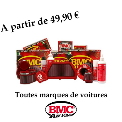 Nous vous proposons sur commande des filtres à air BMC pour toutes marques de véhicule et tous les modèles .  Contactez nous par mail ou téléphone pour toutes demandes ou devis pour votre filtre à air sport .    Les avantages :   - Gain de performance et 
