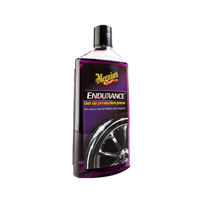 Gel de protection pneus Meguiar's 470ml  Jamais vous n’aurez eu de pneus aussi beaux pendant aussi longtemps. La chimie unique d’Endurance évite le jaunissement des pneus et les conserve noirs pendant des semaines malgré la neige, la pluie ou le soleil.