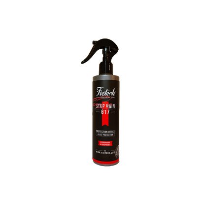 Fictech - Stop Rain est une protection hydrophobe des surfaces vitrées.  Il améliore significativement la visibilité par temps de pluie, neige et verglas.  Le Stop Rain forme une liaison chimique avec le verre, et protège de manière hydrophobe les pare-br